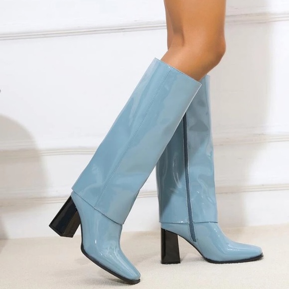 Kimmies Shoe Boutique Shoes - Stylish Faux Patent leather Blue Knee-high boots sizes 7-10